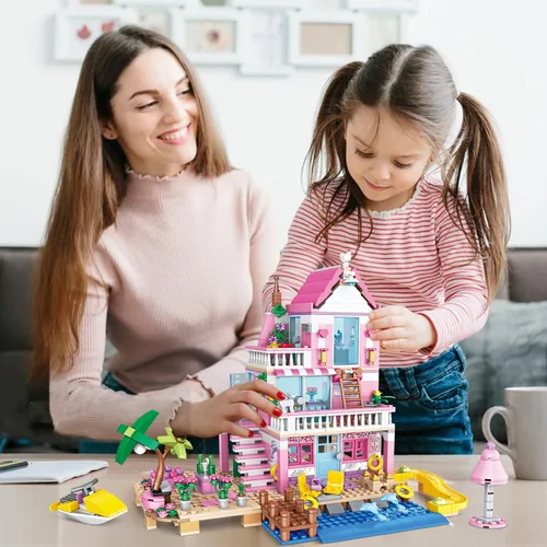 Miniatura 5 de Pink Girls Seaside Beach Villa Friends - Juego de construcción compatible con Lego Friends, juguete educativo para niños de 8 a 12 años en adelante