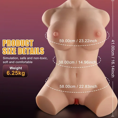 Miniatura 6 de Muñeca sexual de tamaño real de 16 libras con torso flexible, torso de muñeca sexual realista con trasero suave, pechos grandes, culo femenino
