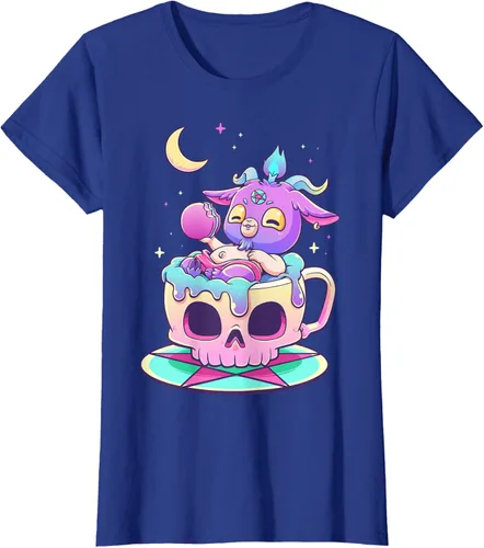 Miniatura 90 de Kawaii Pastel Goth Cute espeluznante Pentáculo Baphomet - Camiseta de cabra, Negro