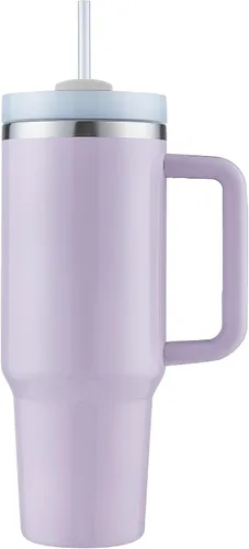 Miniatura 8 de Vaso personalizable de 40 onzas con asa y tapa con pajilla, regalos inspiradores para mujeres, colores vivos, acero inoxidable con aislamiento