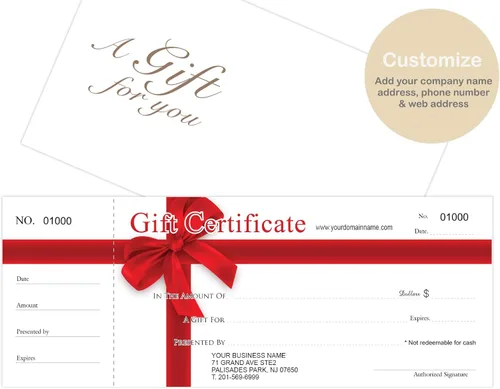 Miniatura 2 de IMPACTONLINEPRINTING Tarjetas de regalo personalizadas con sobres, juego de 50 unidades, cinta roja, certificados de regalo para pequeñas empresas