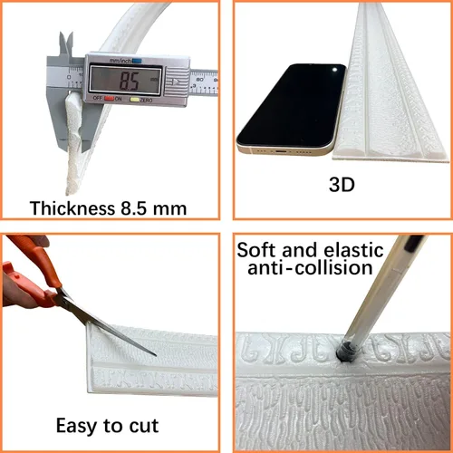 Miniatura 6 de YLL YLL Moldura de Corona Despegar y Pegar Espuma de Borde de Pared 3D Zócalo Moldura Flexible Trim Autoadhesiva Borde de Papel Tapiz Borde