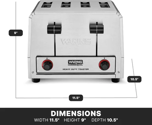 Miniatura 3 de Waring Commercial WCT800RC Tostadora de pop-up comercial de 4 rebanadas de uso pesado, 120V, 1800W, enchufe de fase 5-15
