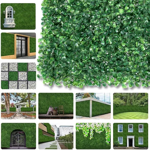 Miniatura 6 de Paneles de setos artificiales de boj de 10 x 10 pulgadas, 24 piezas de pantalla de privacidad de vegetación sintética, decoración de pared