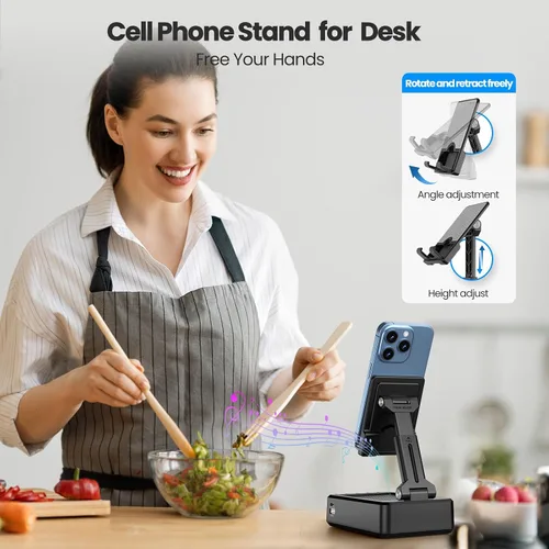 Miniatura 4 de JTEMAN Soporte para teléfono celular con altavoz Bluetooth y función de carga, soporte ajustable para teléfono con sonido HD, regalos de cumpleaños
