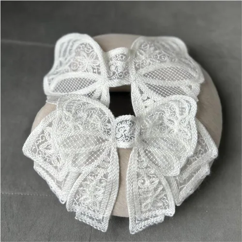 Miniatura 7 de 2 piezas de parches de encaje con moño, parches de encaje bordados blancos para decoración de vestido de novia y boda