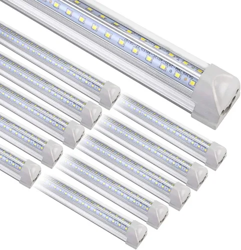 Henwsi Lámpara LED de tienda de 8 pies, paquete de 10 luces de tubo integradas T8, 72 W, 9500 lúmenes, 6500 K, cubierta transparente de alto
