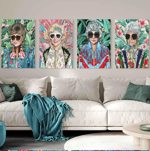 Miniatura 6 de Arte de pared de moda de los 80 con diseño dorado, póster para dormitorio de chicas, pintura en lienzo de chicas dorada, impresiones