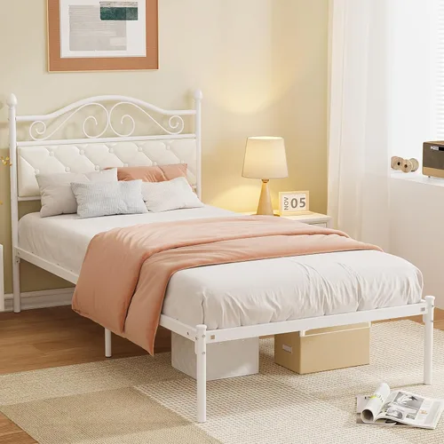 Miniatura 3 de Elephance Base de cama individual con cabecero tapizado, plataforma de metal con espacio de almacenamiento de 11.2 pulgadas, con botón capitoné,