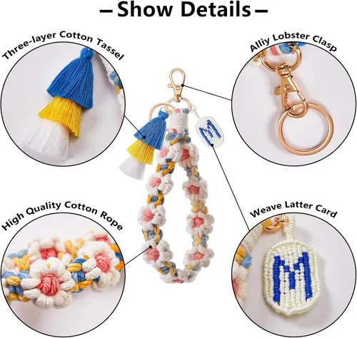 Miniatura 6 de Bisanzoya Beaded Keychain with Tassel, Silicone Key Ring Bracelet, Cute Boho Car Key Chain Wristlet for Women