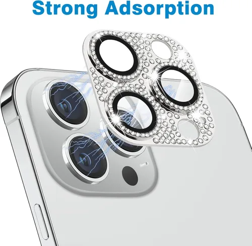 Miniatura 162 de Protector de lente de cámara diseñado para iPhone 12 Pro Max, con diamantes de imitación 3D con diamantes de imitación 9H, vidrio templado, Rosado