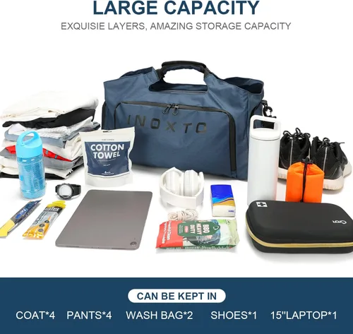 Miniatura 2 de Bolsa de gimnasio deportiva de 35 litros para hombres y mujeres, bolsa de viaje impermeable con compartimento para zapatos y bolsillo húmedo, bolsa