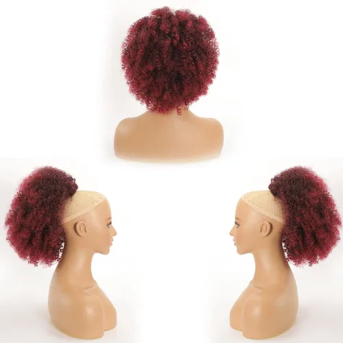 Miniatura 3 de Extensión de cola de caballo rizada con cordón Afro Puff para mujeres negras, extensiones de cabello sintético corto afro Kinkys rizado, extensión