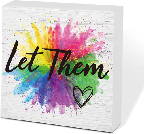 Miniatura 20 de Letrero de caja de madera Let Them de 5 x 5 pulgadas, letrero de escritorio estilo granja Boss Lady decoración de cubículo de oficina, accesorios