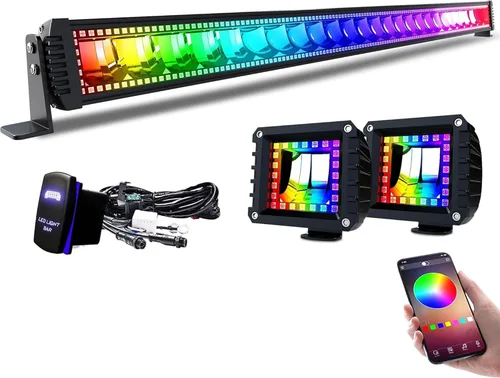 Miniatura 18 de Lpteso Barra de luz LED RGBW de 32 pulgadas, 180 W, juego de haz de inundación y foco combinado, 2 piezas, 4 pulgadas, focos LED RGB de 18 W con 16