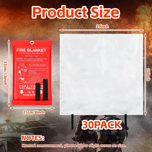 Miniatura 2 de Macarrie Paquete de 30 mantas contra incendios de 39 x 39 pulgadas, manta de emergencia para el hogar y la cocina, manta extintora de fibra de Rojo