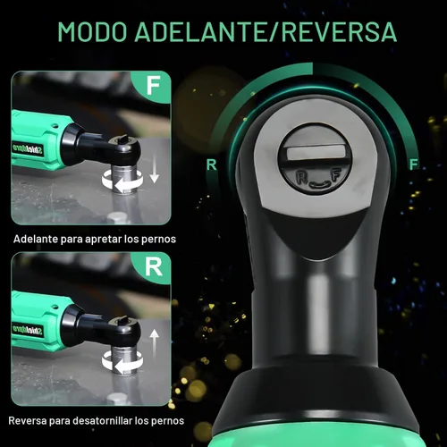Miniatura 4 de Juego de llaves de trinquete inalámbricas de 20 V, kit de trinquete de potencia eléctrica de 3/8 pulgadas con 400 RPM, luz de trabajo LED y 2 Verde