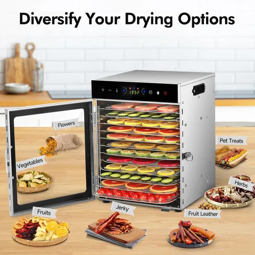 Miniatura 6 de Máquina deshidratadora de alimentos, 12 bandejas de acero inoxidable, deshidratador de carne de 1000 W para uso doméstico, temporizador de 24 horas