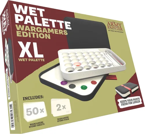 The Army Painter Wargamers Edition Paleta Húmeda, Paleta XL para Conjunto de Pinturas Acrílicas Incluyendo 50 Hojas Hidro, 2 Espumas Hidro y Guía de