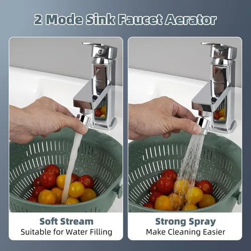 Miniatura 2 de Hibbent Aireador de doble flujo de agua para fregadero de cocina, aireador de grifo de baño giratorio de 360 grados, fácil control con una mano, 1.8