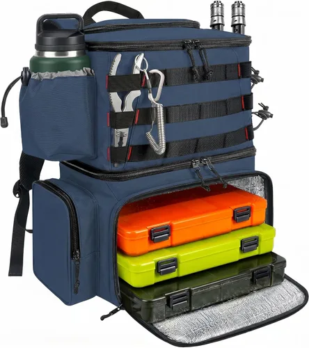 Miniatura 14 de MATEIN Mochila para Pesca, Bolsa de Equipo de Pesca Resistente al Agua con Soportes para Caña de Pescar y Enfriador, Regalos de Equipo para Hombres