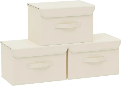 Miniatura 19 de Cajas de almacenamiento, contenedores de almacenamiento plegables con tapas, cestas de almacenamiento de tela de algodón y lino con asa