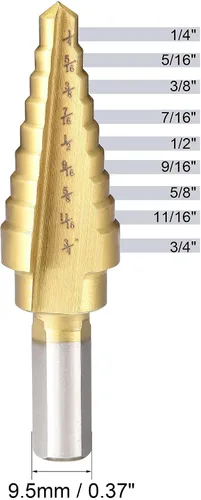 Miniatura 2 de uxcell Broca escalonada HSS4241 1/4" a 3/4" 9 tamaños flautas rectas vástago triangular para metal madera plástico