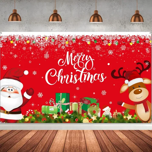Miniatura 10 de Irenare Pancarta de Navidad telón de fondo de Papá Noel, reno y Feliz Navidad, cartel interior para Navidad, fiesta de vacaciones, cabina de fotos