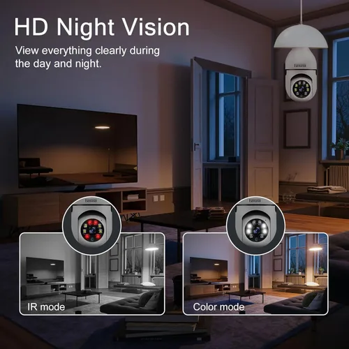 Miniatura 4 de EVERSECU Bombilla de luz inalámbrica de seguridad HD 1080P, WiFi de 2.4g y 5g, seguimiento automático de movimiento, audio de 2 vías, visión