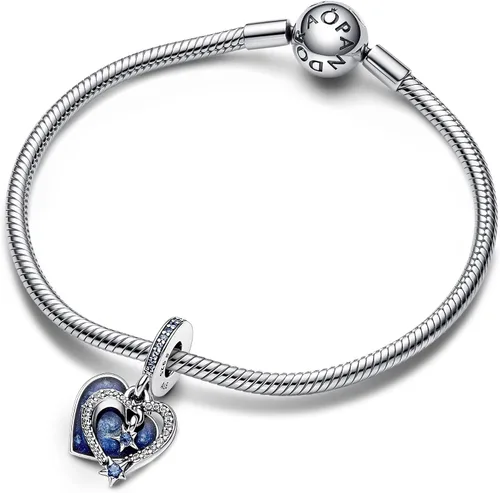 Miniatura 3 de PANDORA Colgante doble de corazón de estrella fugaz celestial 792356C01, Plata esterlina Zirconia cúbica