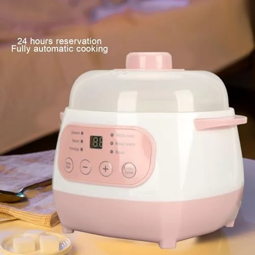 Miniatura 2 de ZJchao Olla eléctrica para estofado, 1 L, 200 W, eléctrica, inteligente, de cerámica, gachas de avena, mini olla de cocción lenta, antiquemaduras