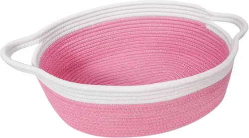 Miniatura 16 de Goodpick Cesta tejida pequeña, linda cuerda rosa, cesta de algodón para bebé, cesta de almacenamiento para habitación de guardería, caja de juguetes