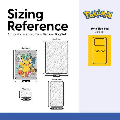 Miniatura 9 de Northwest Pokemon - Juego de cama individual en una bolsa, Pikachu Squirtle Eevee Charmander, ropa de cama de anime para niñas y niños, escuadrón