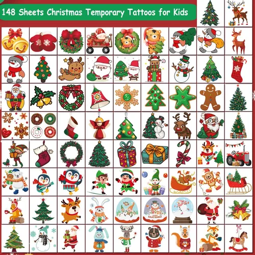 Miniatura 2 de CHARLENT Tatuajes temporales de Navidad para niños, 148 tatuajes individuales para niños, recuerdos de fiesta de Navidad, relleno de calcetines