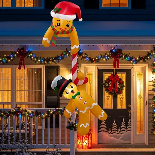 OurWarm Decoración inflable de Navidad de 7 pies para exteriores, pan de jengibre trepador, decoraciones inflables de Navidad con LED, inflables de