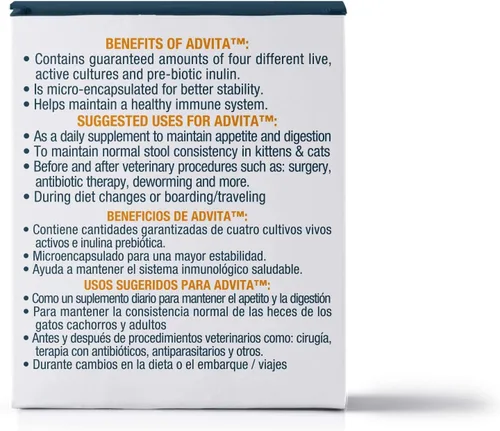 Miniatura 6 de VetOne Advita - Suplemento nutricional probiótico en polvo para gatos, 30 paquetes (0.04 oz)