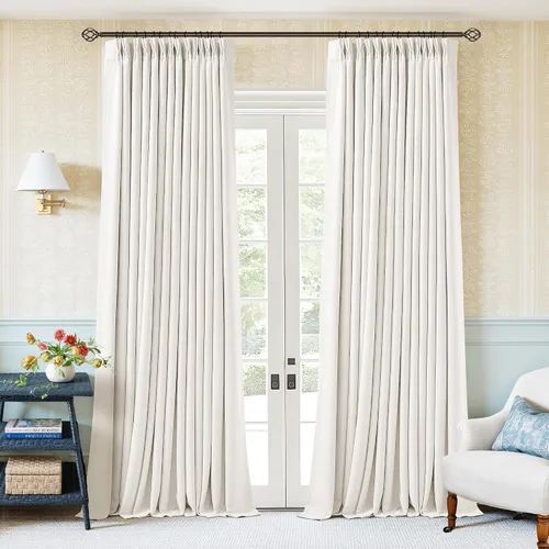 Miniatura 101 de Juego de 2 paneles de cortinas plisadas negras de 80 pulgadas para sala de estar, cortinas plisadas de lino con forro de 80 pulgadas de largo, 100%