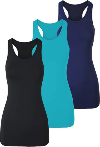 Miniatura 7 de TAIPOVE Camisetas largas sin mangas para mujer de algodón para capas con espalda cruzada extra largas para ropa deportiva, paquete de 3