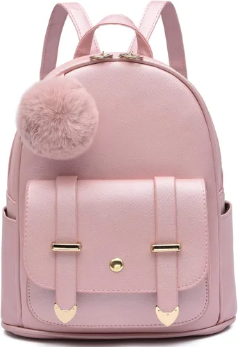 I IHAYNER Mochila de moda para niñas, mini mochila para mujeres, adolescentes y niñas, monederos de piel sintética con pompón, bolsa de hombro