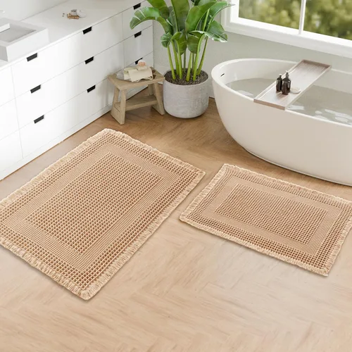Miniatura 17 de Hiasan Tapete de baño de punto gofre, súper absorbente, antideslizante, con borlas, lavable a máquina, tapete con parte trasera de goma ultra suave