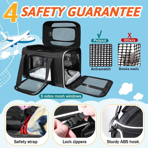 Miniatura 5 de Petskd Transportador de mascotas extensible superior de 17 x 11 x 9.5 pulgadas, aprobado por aerolíneas de Alaska, transportador de lados suaves