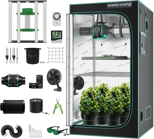 Miniatura 14 de MARS HYDRO Kit completo de tienda de cultivo de 2 x 2 con ventilador de 10 velocidades, luz LED TS600 de 100 W de espectro completo, 24 x 24 x 55