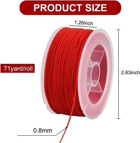 Miniatura 2 de TONIFUL 0.8mm x 70 yardas de cordón de nylon rojo satinado para hacer pulseras Joyería Cordón de macramé cola de ratón Cordón de collar a granel