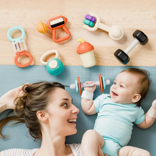 Miniatura 3 de iPlay, iLearn Baby First Gym - Juego de sonajeros de dentición para bebés de 3 a 6 a 12 meses, juguete sensorial de entrenamiento para recién