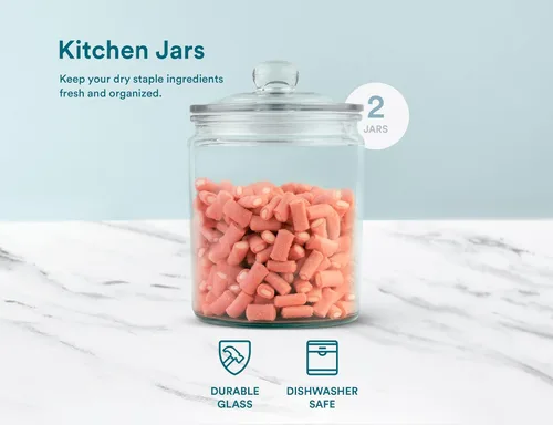 Miniatura 7 de KooK Contenedores de almacenamiento de vidrio con tapas, 1/2 galón, juego de 2, tarros de cocina de vidrio, recipientes de almacenamiento