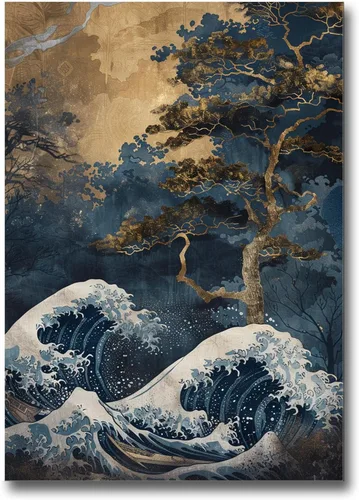 Poster Print Poster Framed Poster Wall Art Wood Panel Retro Wave Art A Storm Wall Art Print Sea Wave In The Night And Trees Stormy Waves Art Wall