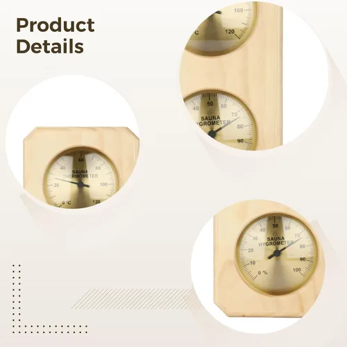 Miniatura 5 de Sauna Thermometer Hygrometer, Pine Wood Frame, Dual Dial, Vertical Design, Provides Accurate Reading