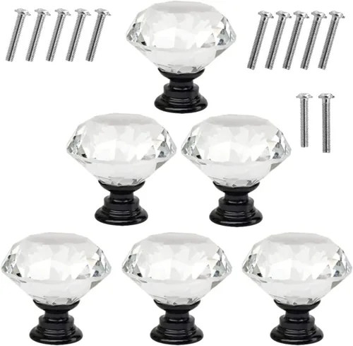 Miniatura 15 de Akstore 6 pomos de cristal para gabinetes de 1.18 pulgadas (1.181 in) con forma de diamante, para cajones de cocina, aparador, armario, tiradores