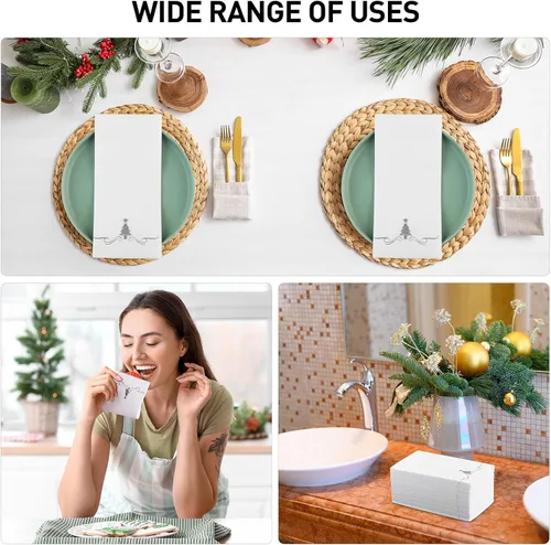 Miniatura 7 de 100 paquete de servilletas desechables de Navidad para invitados 12 x 17 pulgadas Árboles de Navidad de papel de aluminio plateado Toallas de mano