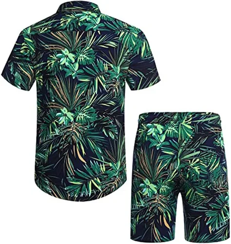 Miniatura 3 de AOTORR Conjunto hawaiano de 2 piezas para hombre, trajes de chándal florales, camisas casuales de manga corta y pantalones cortos, trajes